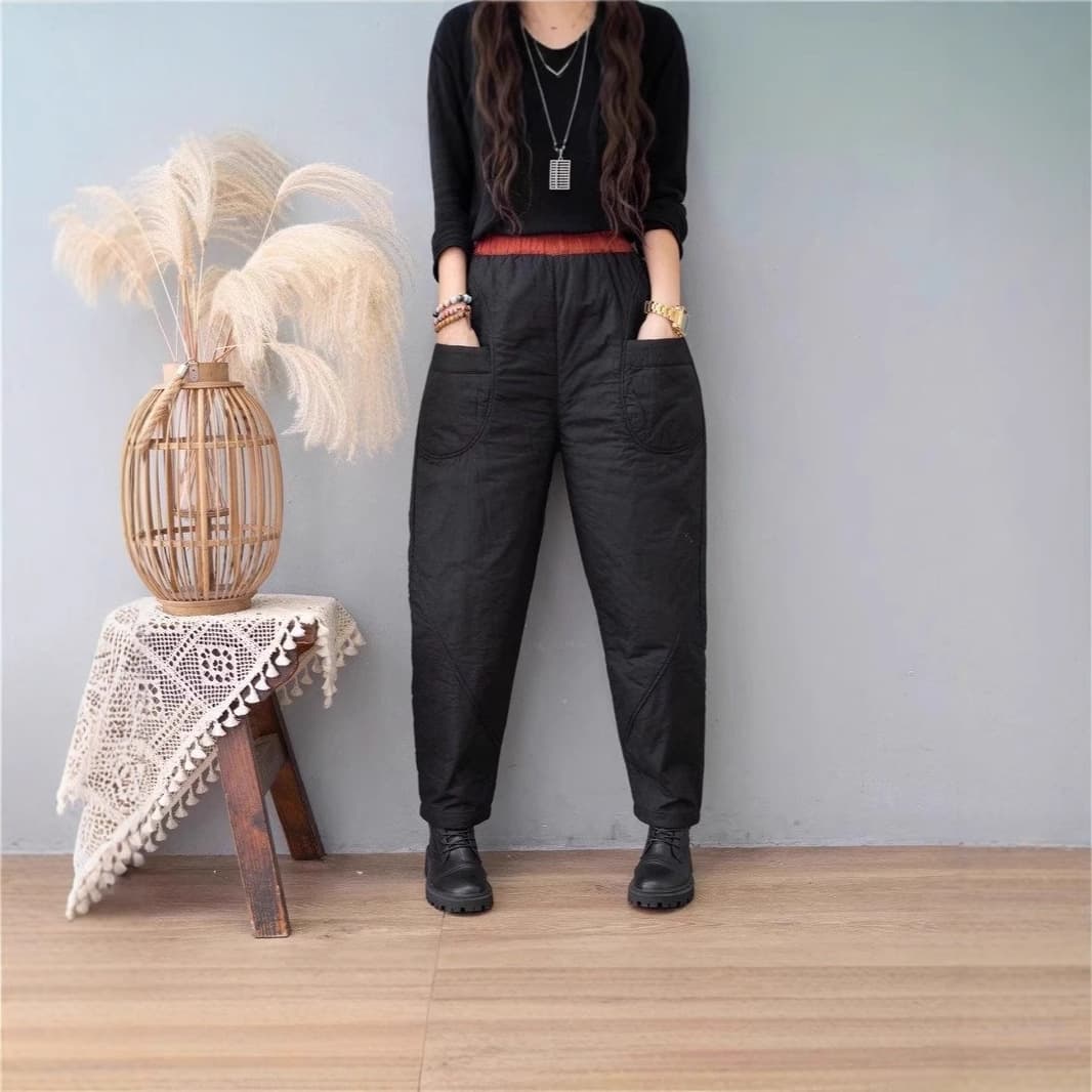 Autumn and Winter New Middle-aged and Elderly Cotton Thickened Warm Cotton Pants for Mother All-match Slimming Elasticated High Waist Harem Trousers for Women