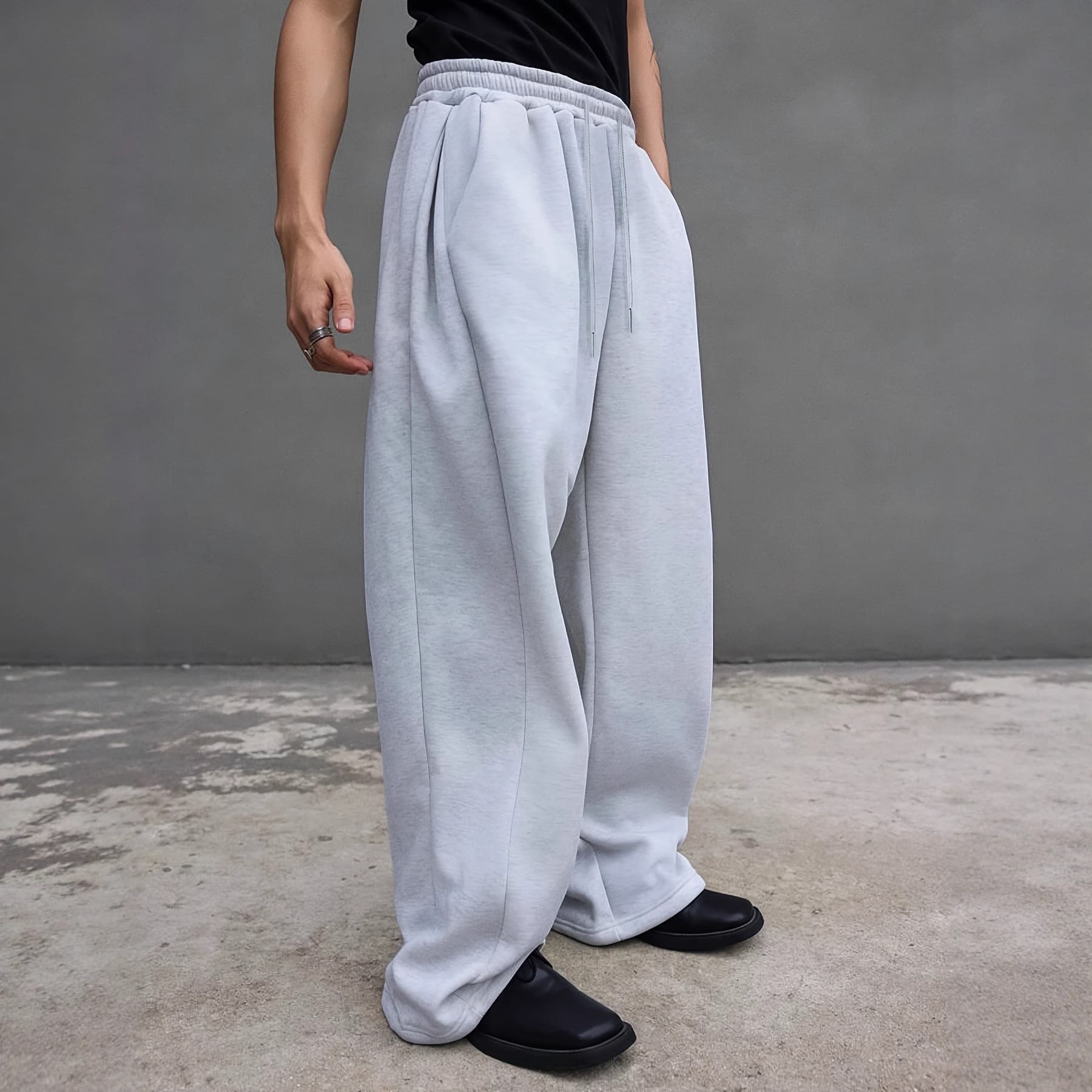 2026 New Casual Pants Men's Winter Straight American Retro Gray Draped Sweatpants Youth Loose Casual Pants