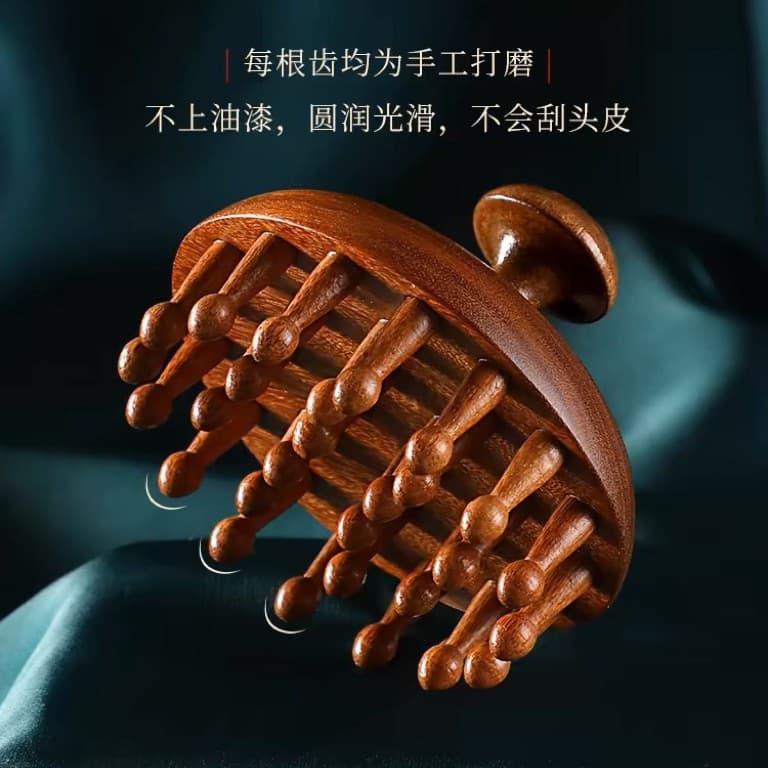 Golden Sandalwood Round Disc with 28 Teeth for Scalp Massage, Hair Combing, and Full-Body Meridian Clearing, Wholesale Sandalwood Comb