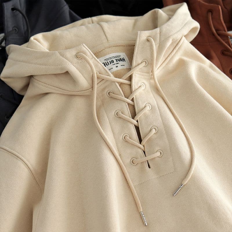 Plus-size design sense niche drawstring sweatshirt for women, spring and autumn loose thin versatile hooded jacket.