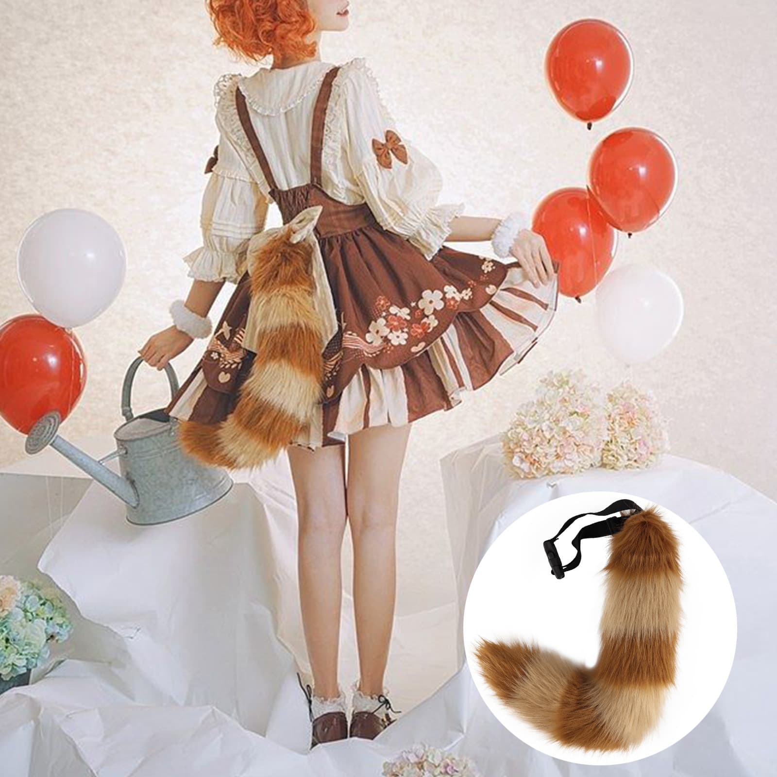 Handmade realistic animal tail, red panda plush fox tail cosplay prop, Lolita daily accessory.