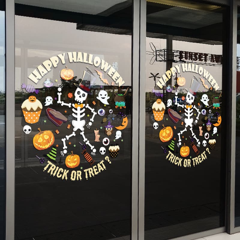 Halloween Home Decoration Glass Stickers Window Stickers Kindergarten Layout Electrostatic Stickers Pumpkin Lantern Window Stickers