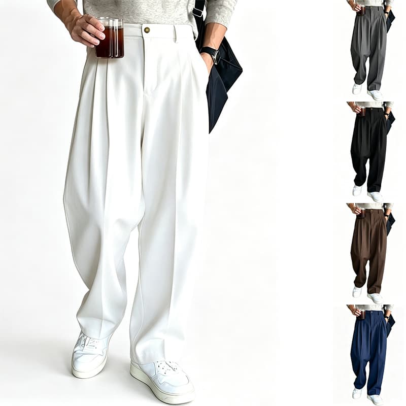 Cross-border men's loose wide-leg trousers, business casual drapey straight trousers, versatile slimming casual trousers, no ironing