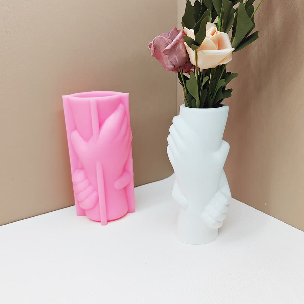 Cross-border Hot-selling Creative Art Design Hand-in-hand Gypsum Vase Silicone Mold Unique Handshake Aromatherapy Candle Mold