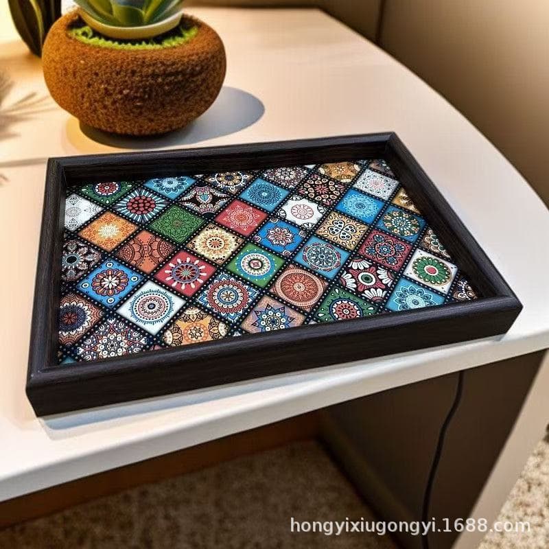 Bohemian style ornament tray, living room creative storage plate, jewelry snack household leather storage tray