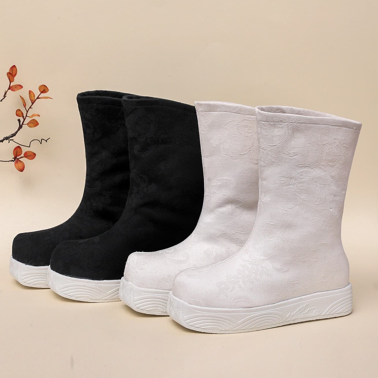 Thick-Soled Ancient Costume Boots, Hanfu Boots for Men, Martial Arts Toe-Up Boots, Performance Boots for Women, Hanfu Shoes, Men's Black Boots