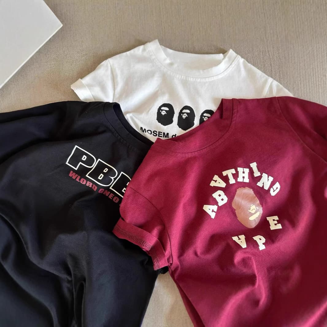 Cross-border BAPE long-term stable supply summer 100% pure cotton short-sleeve T-shirt men women kids casual sports short-sleeve T-shirt