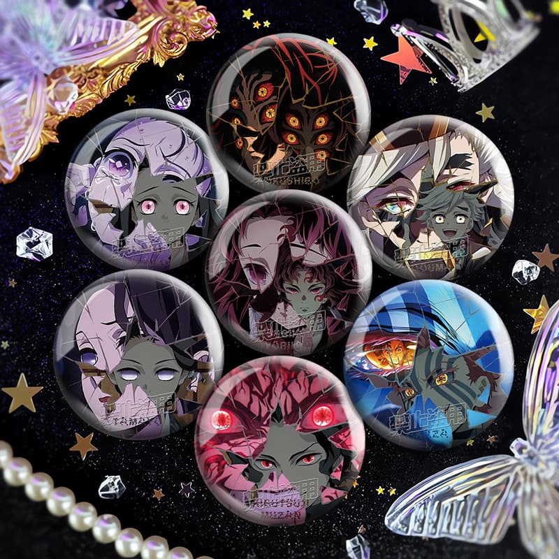 Demon Slayer anime fan two-dimensional peripheral broken reflective craft double flash bar tinplate millet badge