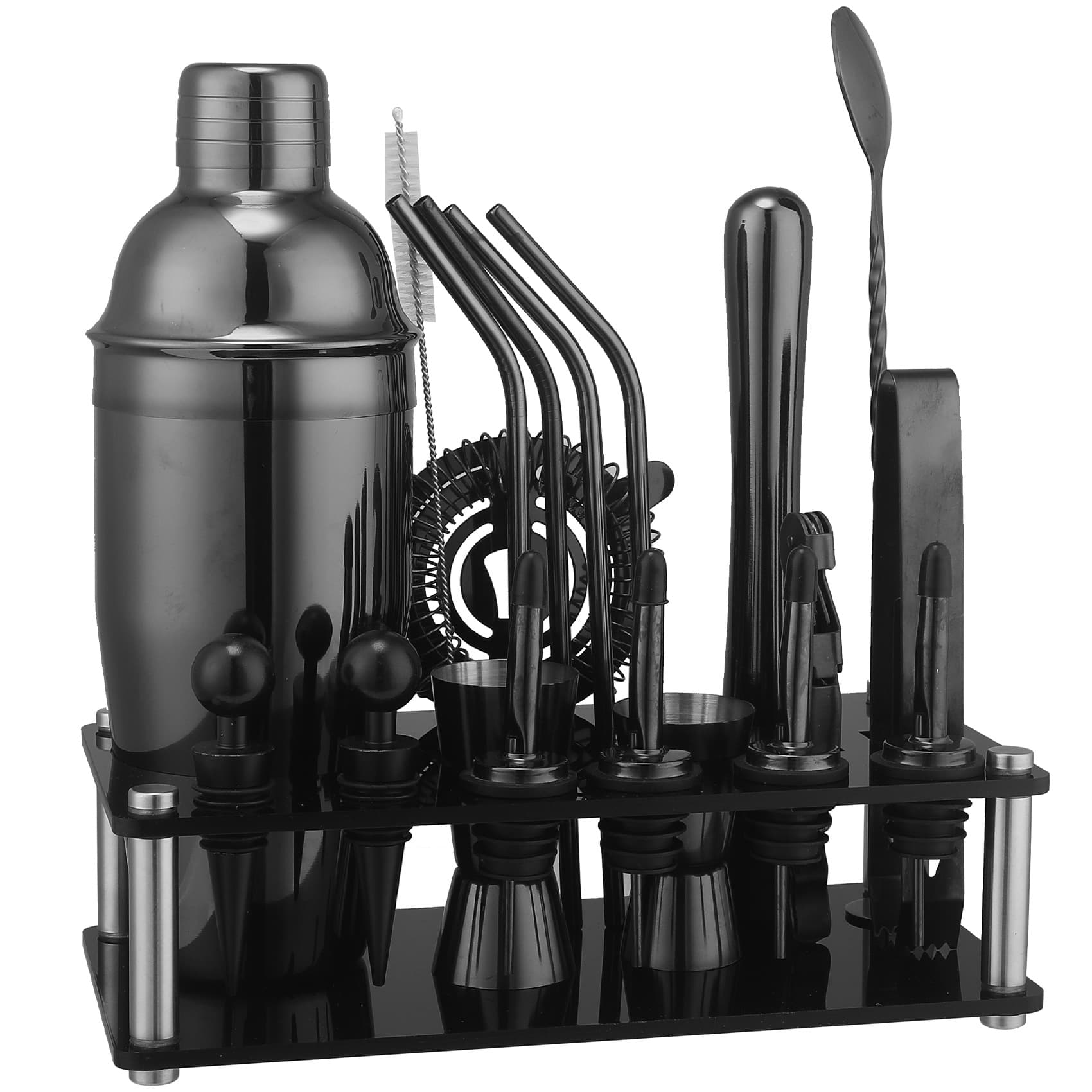 Vacuum Plated New Acrylic Set with Ice Tongs, Muddler, and 20-Piece Bar Tools for Cocktails