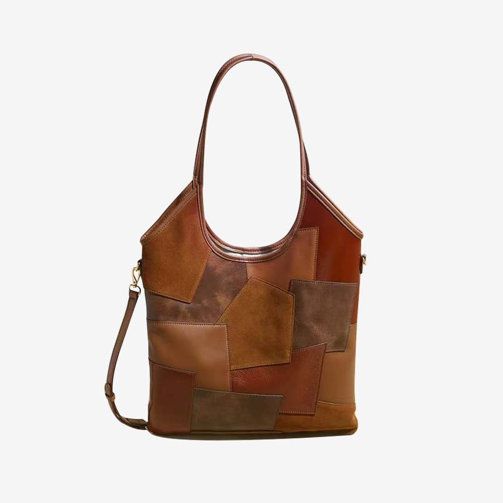Miu-style patchwork vintage tote bag for women, first-layer cowhide HOBO large-capacity genuine leather single shoulder underarm bag