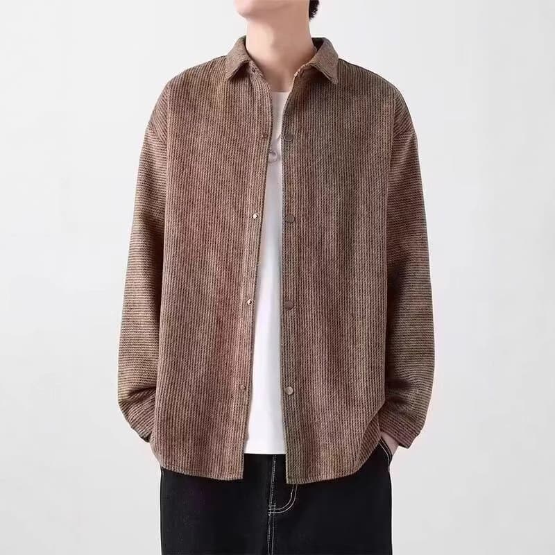Long-sleeved shirt jacket for men in spring and autumn loose lapel woolen jacket trendy Hong Kong style spring casual top