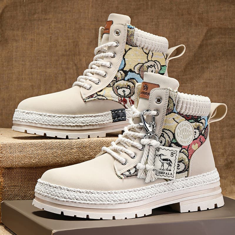 2024 Cross-Border Bestseller Plus Size Trendy Martin Boots Men British Men's Boots Fleece-Lined Warm High-Top Men's Casual Leather Boots