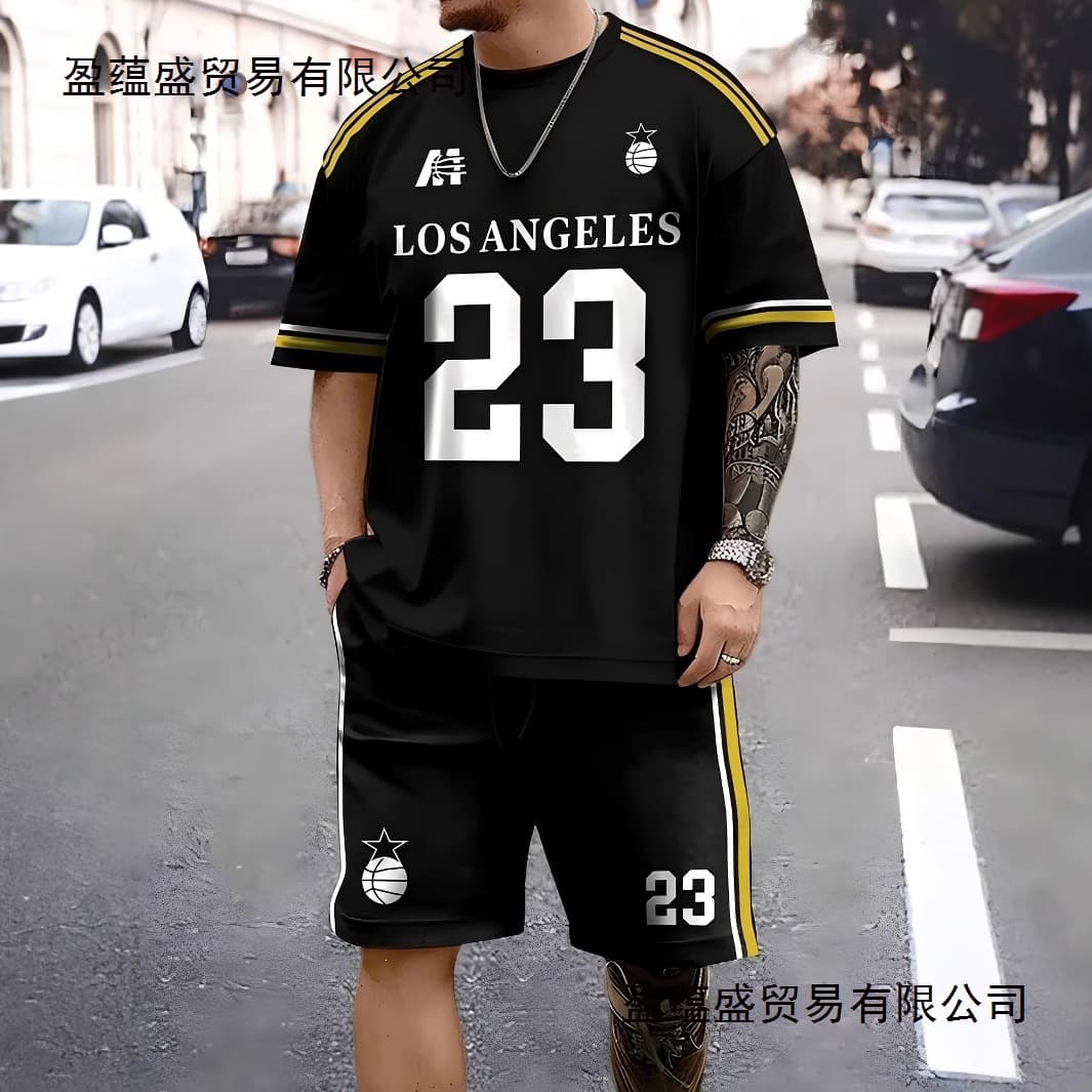 2025 2025 cross-border hot-selling suit fashionable short-sleeved T-shirt pants loose men's 3D digital printing