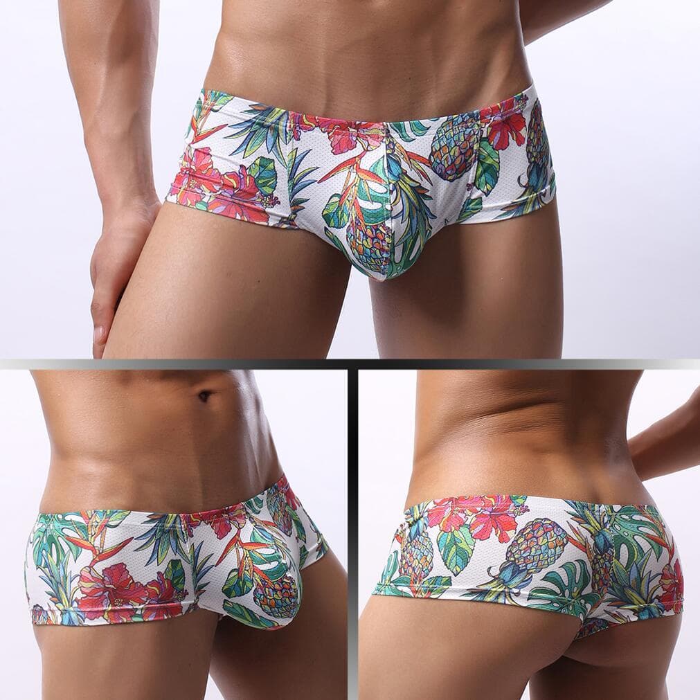 GAY European and American Export Mid-Rise Men's Underwear with Printed U-Shaped Pouch, Mesh Breathable Moisture-Wicking Short Boxer Briefs E085