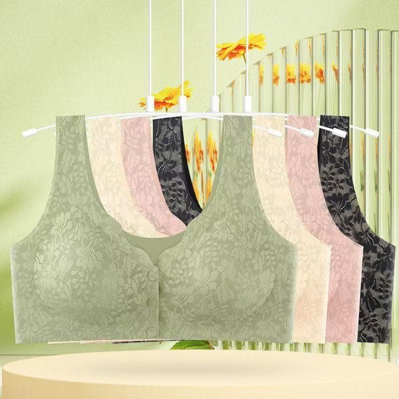 New Lace Breathable Seamless Front-Closure Middle-Aged and Elderly Mom Underwear Thin Lace Wireless Bra Camisole for Women