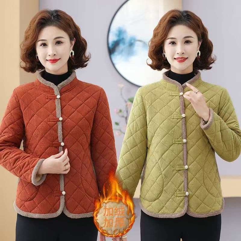 New Autumn/Winter Fleece-Lined Plus-Size Fashion Loose Cotton Coat for Middle-Aged and Elderly Women, New Fashion Cotton Jacket