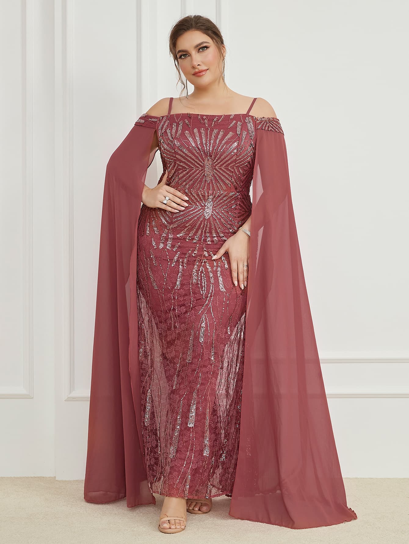 Plus Size Sequin Strapless Dress with Flutter Sleeves, Bodycon Fishtail Long Evening Gown for Women on Amazon