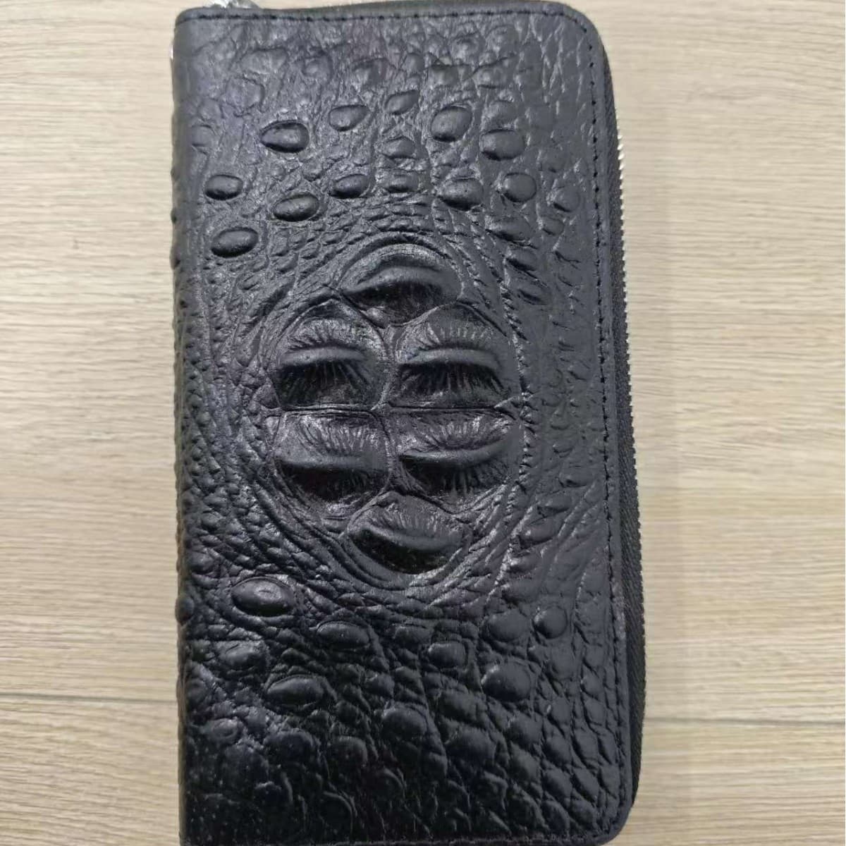 Genuine Leather Men's Wallet Crocodile Pattern Long Clutch Slightly Flawed Surface Small Holes Price Discount Limited Quantity