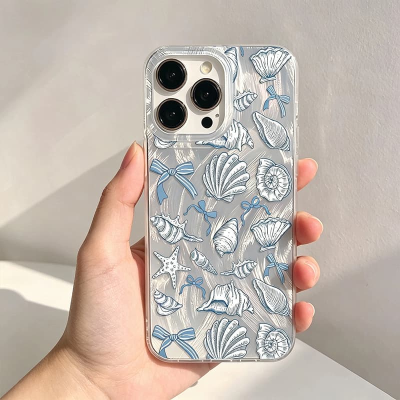 Feather Texture Shell Blue Conch iPhone 17 Pro/15/14/16 Apple Protective Case for 13/12/11 Fresh Style