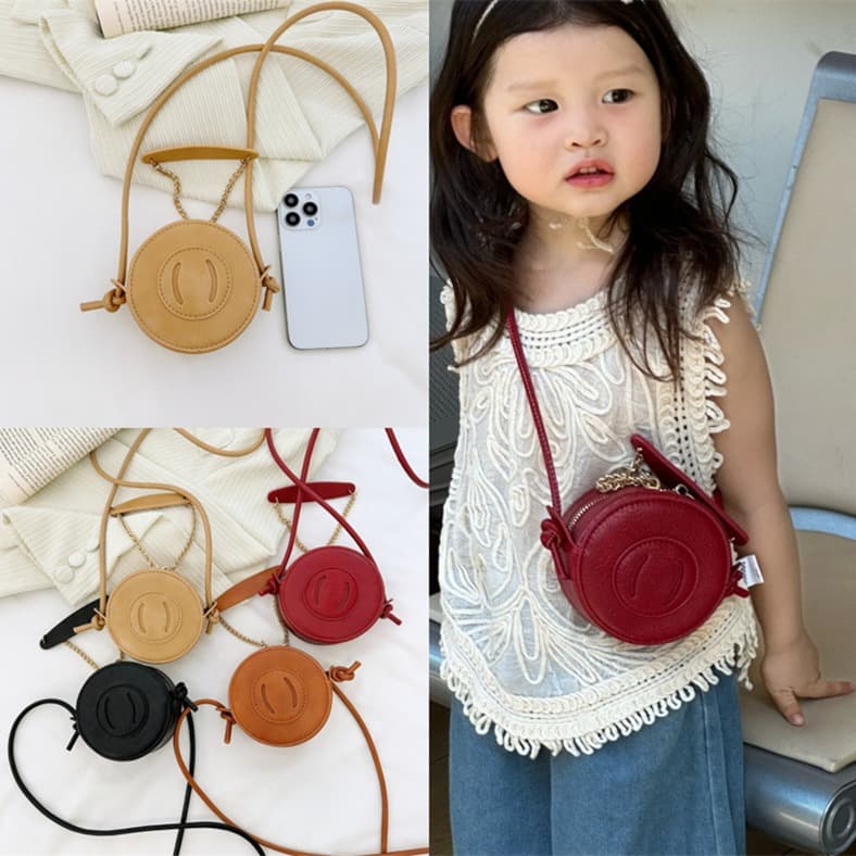 Girls' Bag European and American Trendy Small Round Bag Retro Piggy Bag Children's Single Shoulder Crossbody Chain Bag Cute Coin Purse for Girls