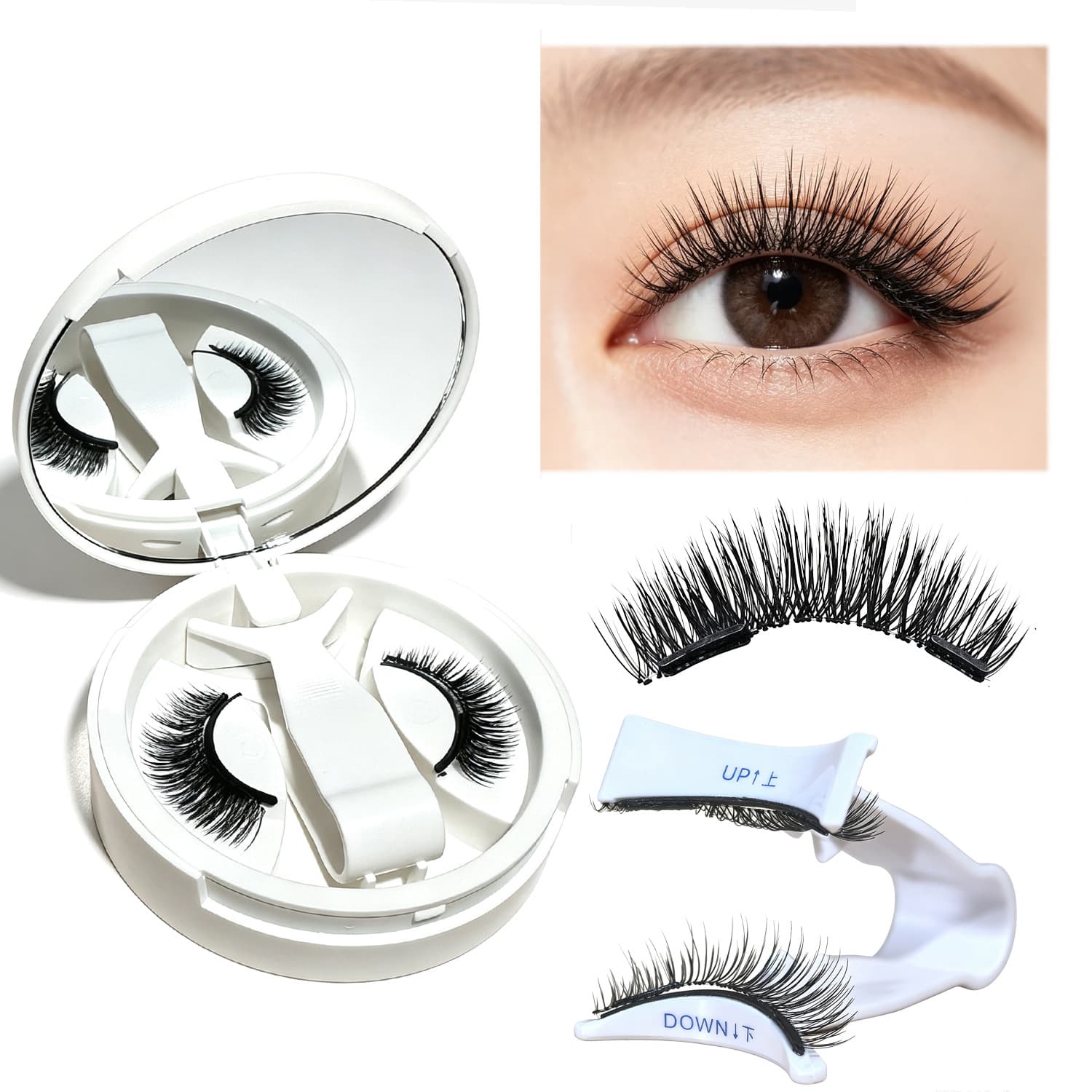 Magnetic False Eyelashes Set, Glue-Free Natural Style, Portable All-in-One Case, Segmented Magnetic Lashes for Upper and Lower Lids