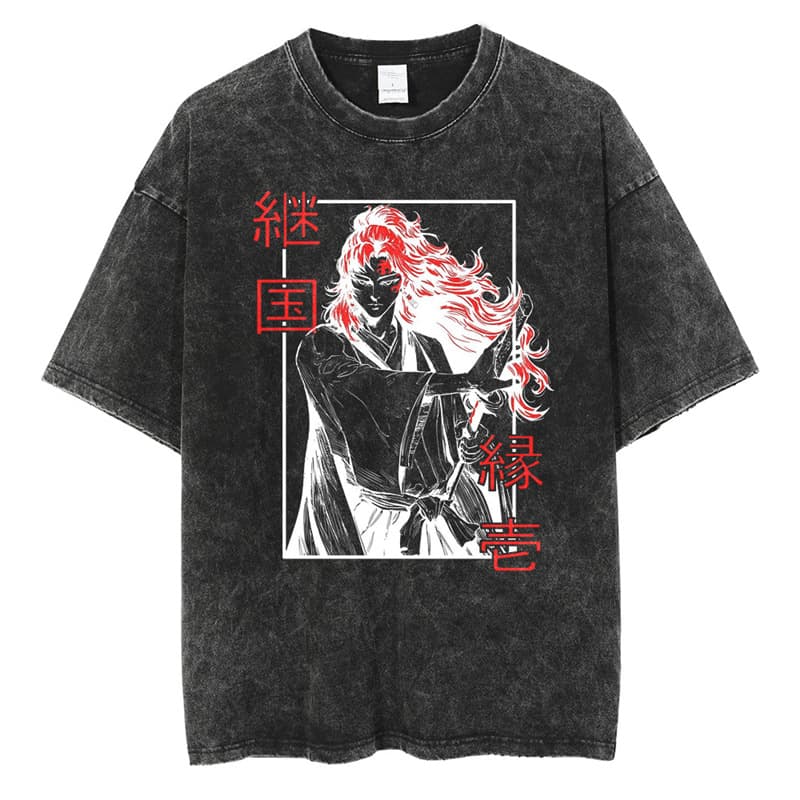 Cross-border Exclusive Men Streetwear Anime Print T-shirt Cotton Casual Ove