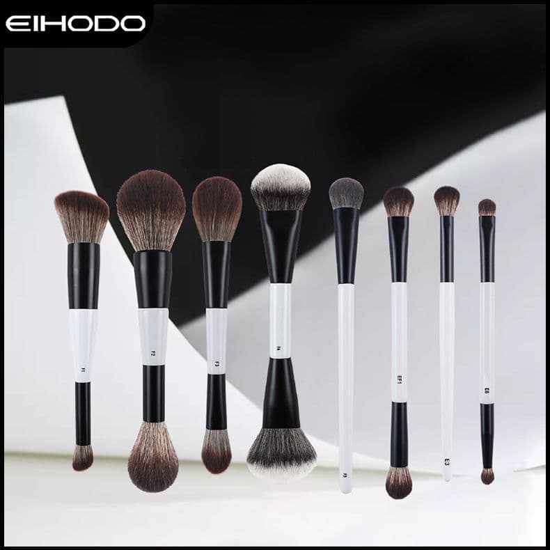 Cross-border black and white double-ended foundation brush loose powder blush contouring blending eye shadow brush set brush makeup brush Cangzhou