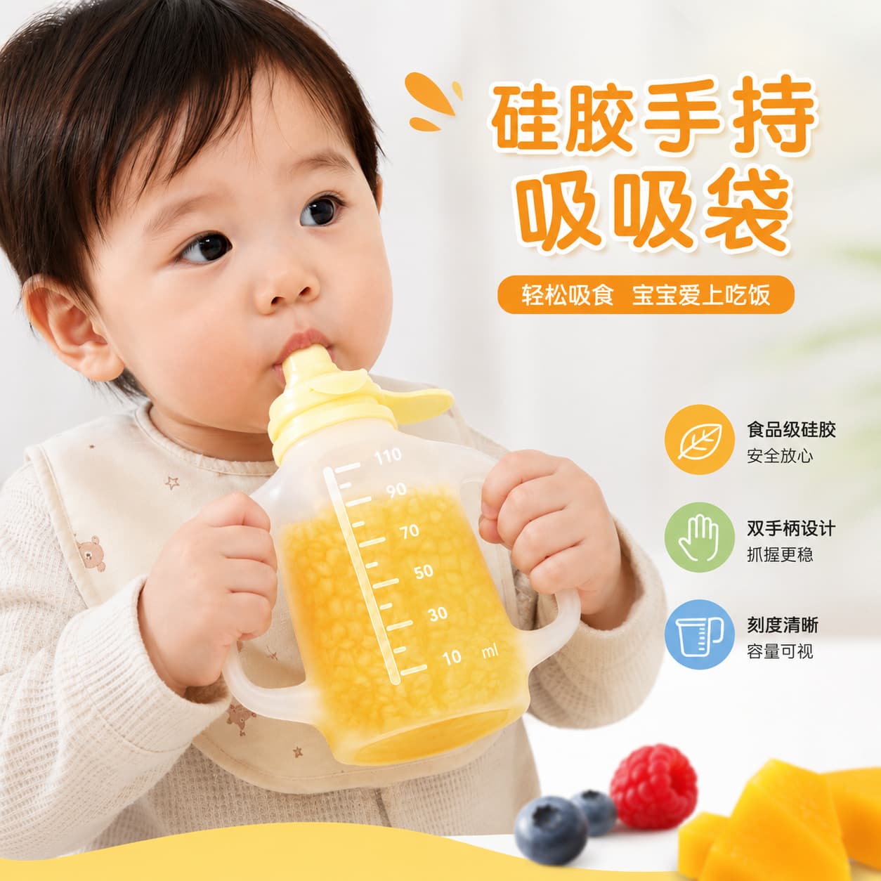 New Cross-Border Baby Food Pouch Silicone Amazon Baby Fruit Jam Puree Bag Liquid Bag Suction Pouch