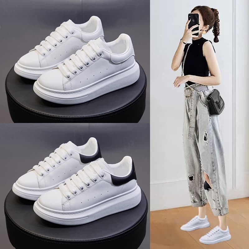 Couple style McQueen white sneakers, women's spring 2026 new style, student sneakers, thick-soled, breathable, trendy style 6601