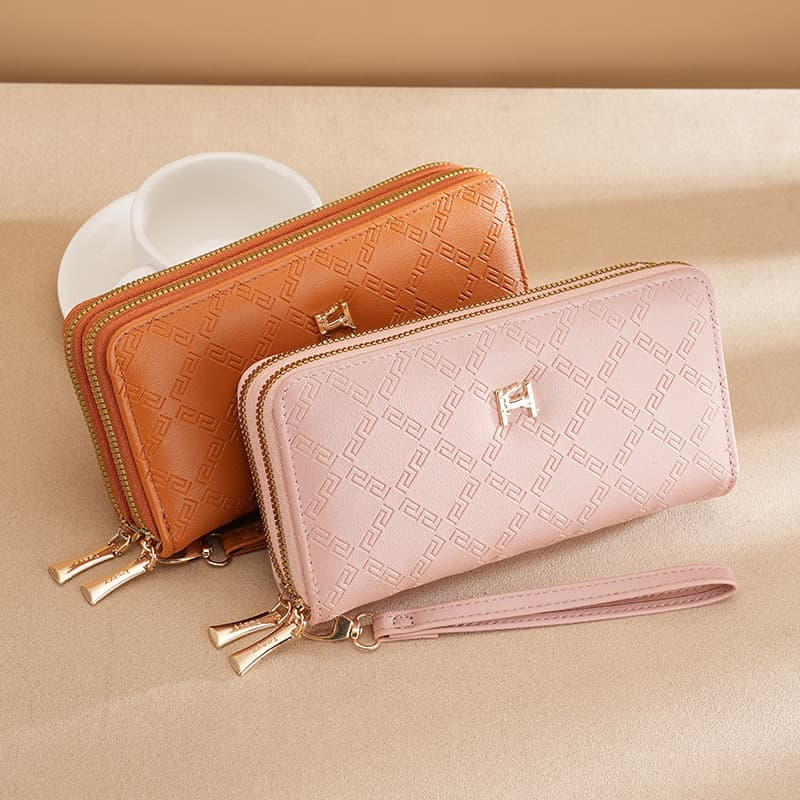 Women's Long Wallet with Double Zipper, Phone Bag, Student Purse, Large Capacity Clutch, Soft Coin Purse Wholesale