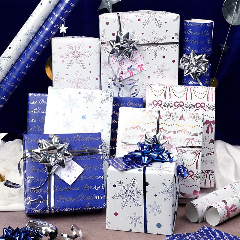 New Large Size Rolled Metallized Paper Christmas Series Snowflake Letter Gift Wrapping Paper for Cross-Border Amazon