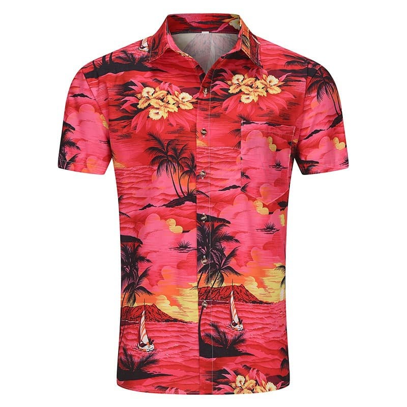 2026 new summer cross-border foreign trade men's beach style short-sleeved lapel floral shirt vacation style Hawaiian shirt