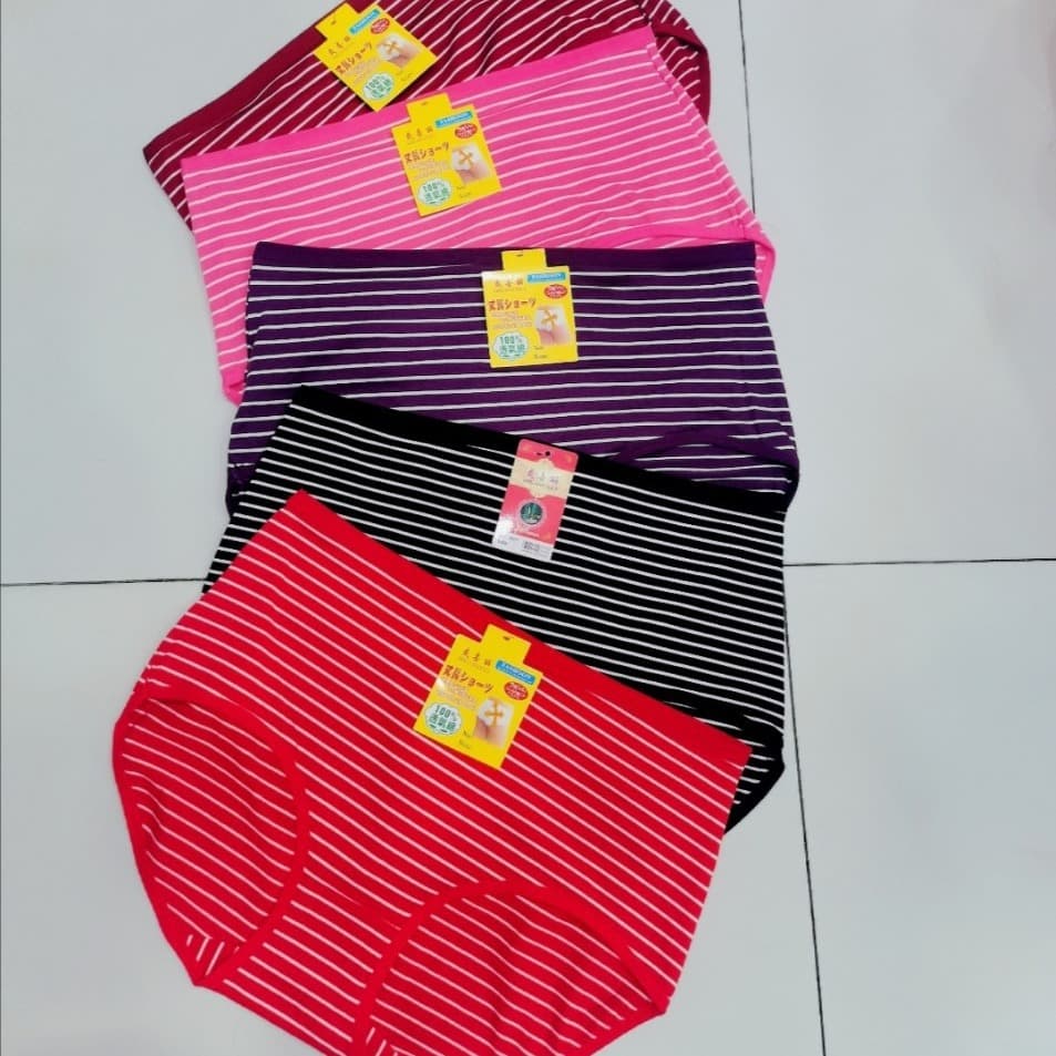 Striped Plus Size Cotton Briefs for Women, High Elasticity, Mother's Triangle Panties, Wholesale
