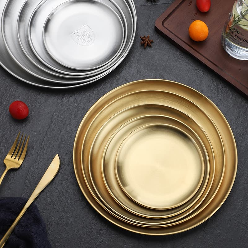 Korean-style Stainless Steel 304 BBQ Round Plate Gold Dessert Plate Buffet Plate Western Food Plate Decorative Plate