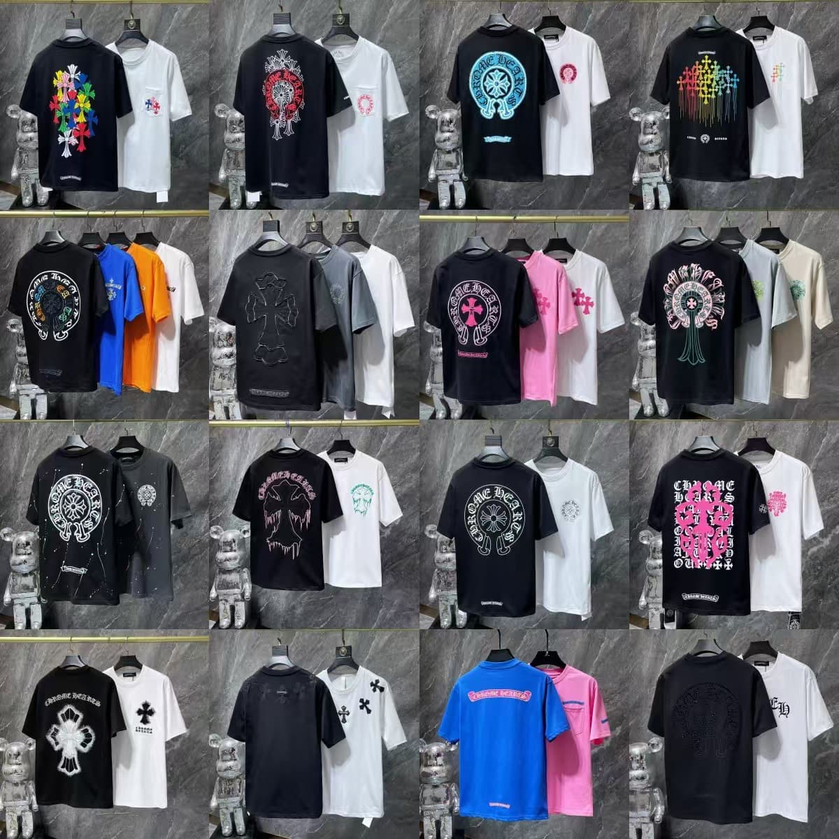 Collection of cross-border correct version of high-definition heavy-weight material Croton high-quality horseshoe Sanskrit round-neck T-shirts