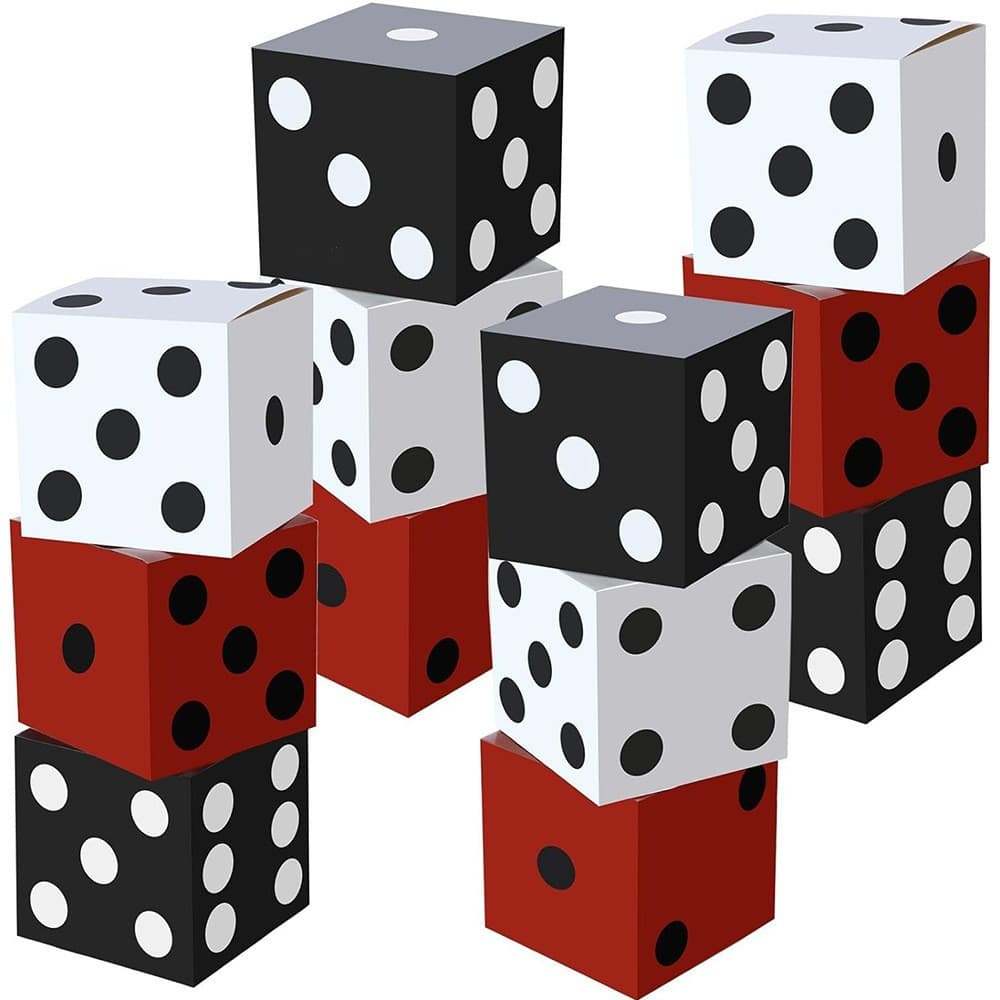 28cm casino-themed party paper dice balloon boxes, white red black dice party gift boxes
