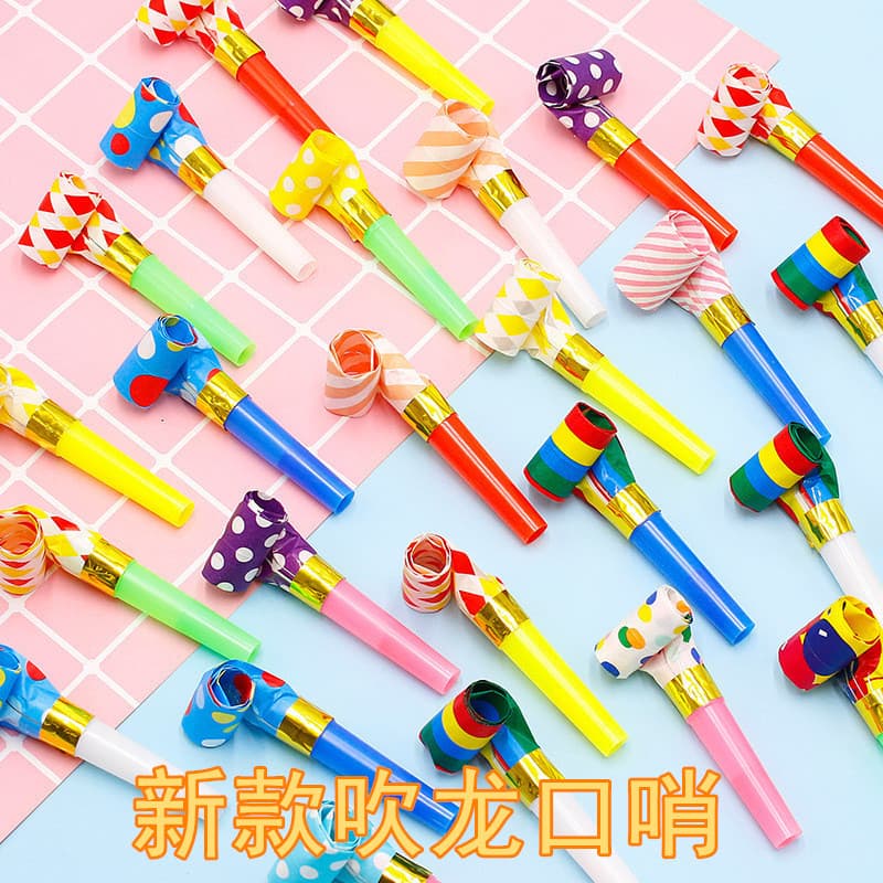 Mixed 6.5cm Paper Head Dragon Whistles Children's Birthday Party Supplies Creative Dragon Tail Cheer Props