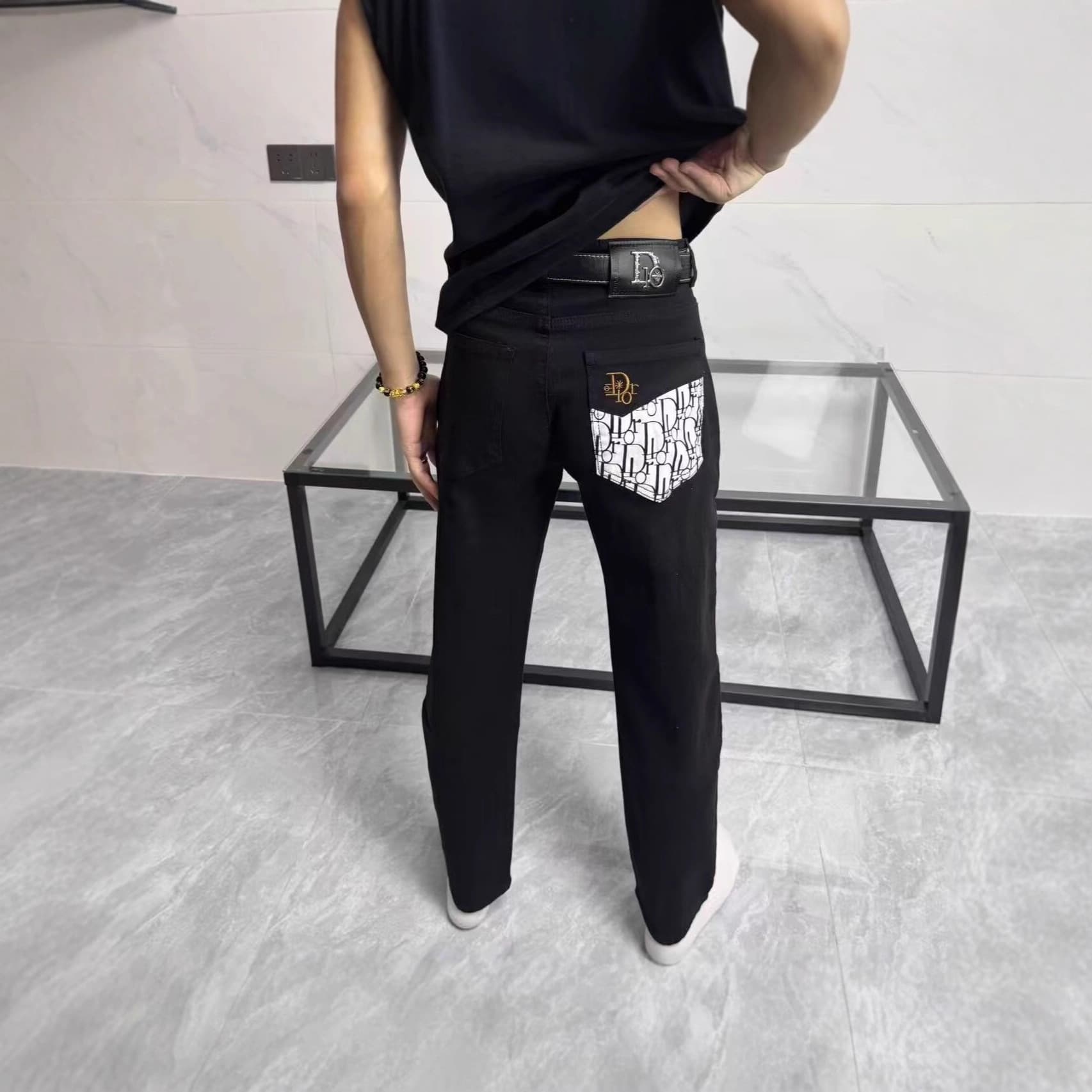 Full Print New Letter Slim Fit Embroidered Trendy Brand Versatile Casual Jeans Internet Celebrity Same Style Skinny Pants