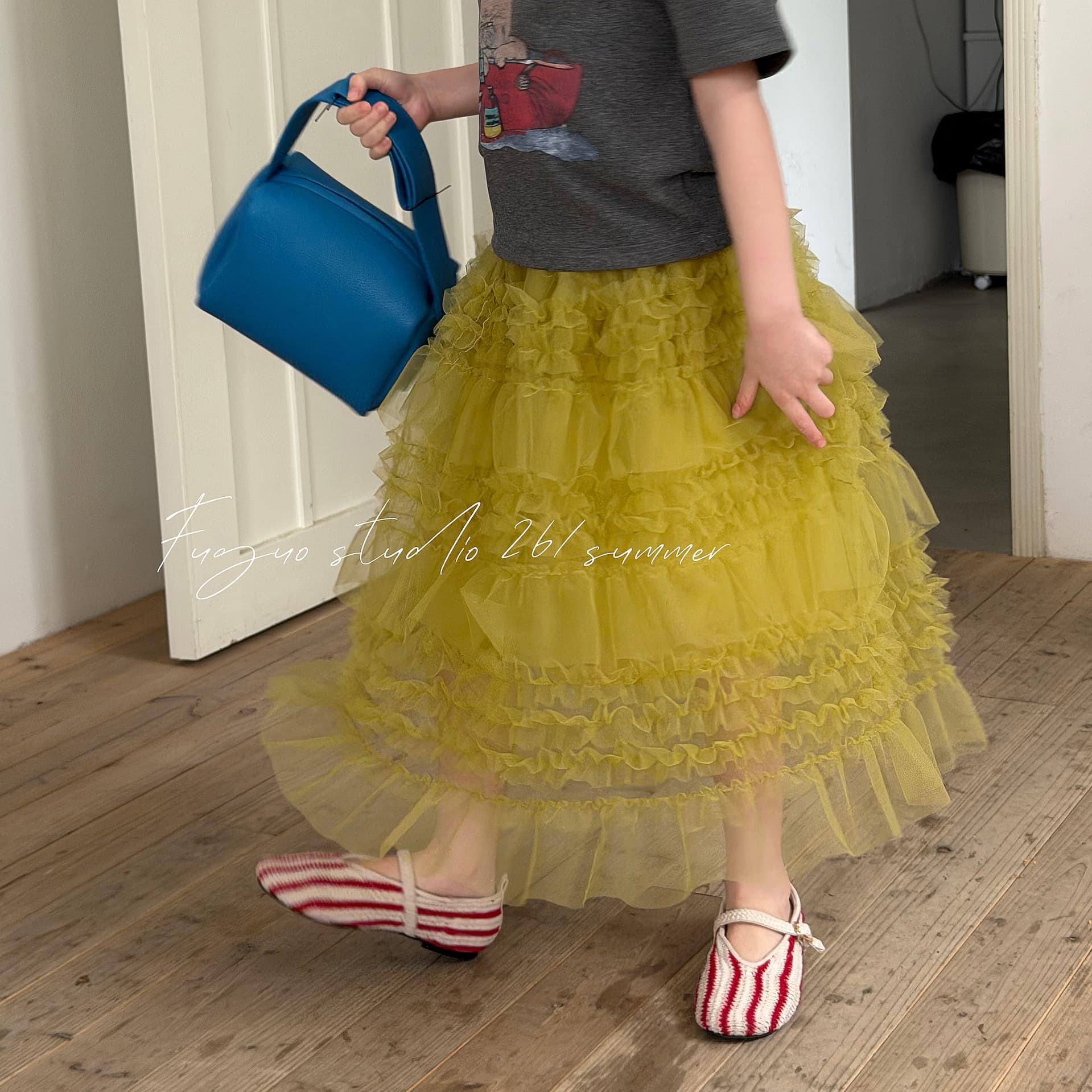 Fuguo Girls Summer 2026 New Thin Half Skirt Children's Mesh Cake Skirt Long Skirt Princess Skirt Puffy Skirt