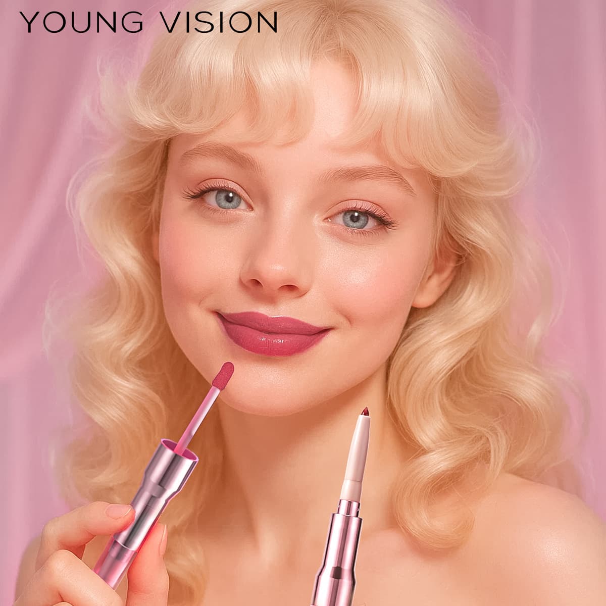 YOUNGVISION Dual-Ended Lip Liner with Mirror Finish: 2-in-1 for Outlining Lips, Non-Slipping.