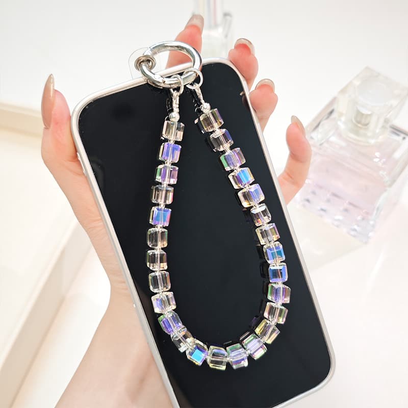 Colorful sugar cube crystal anti-lost mobile phone chain portable camera lanyard mobile phone case hanging chain accessories factory spot wholesale