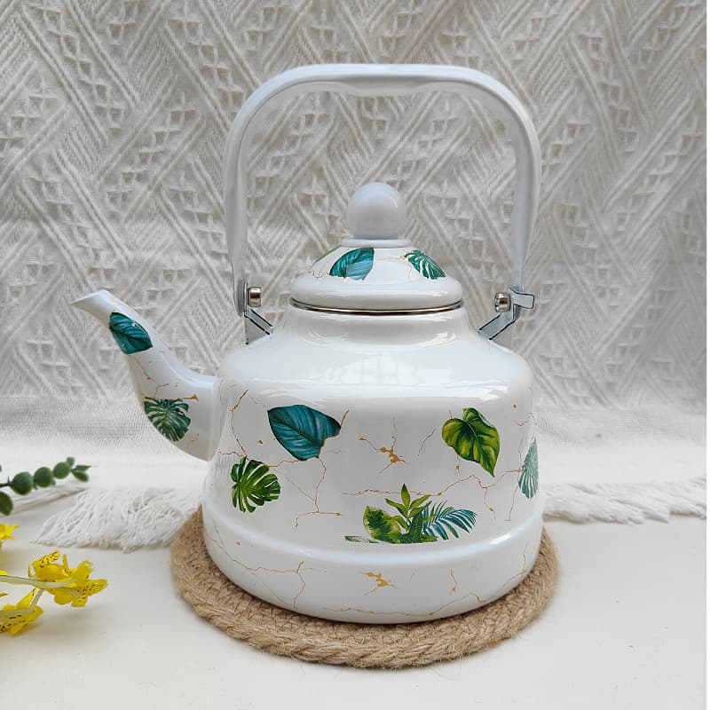 Enamel teapot with handle retro teapot heating boiling water enamel leaf teapot suitable for gas stove induction cooker stove