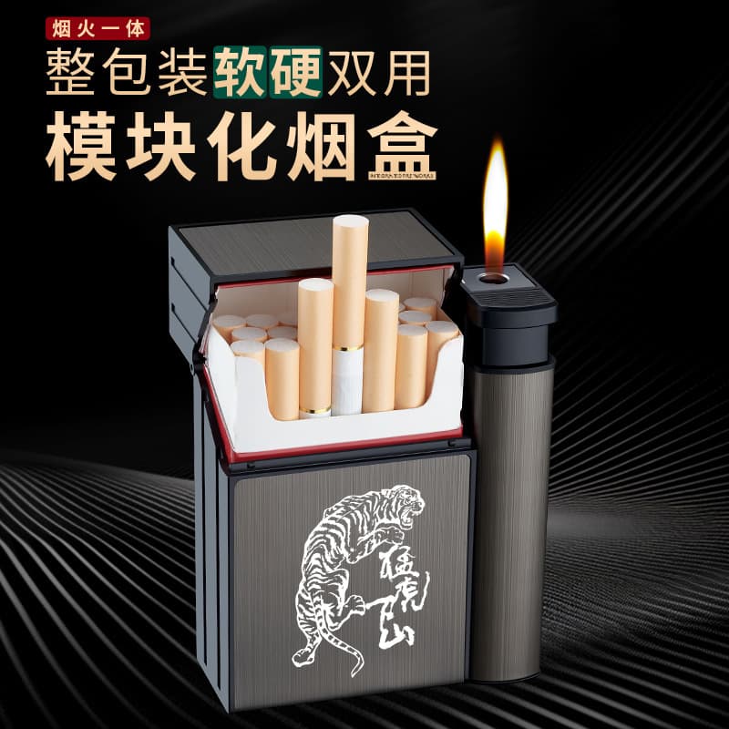 Trendy Creative Cigarette Case Lighter Combo 20-Count Portable Anti-Crush Moisture-Proof Lighter Built-in