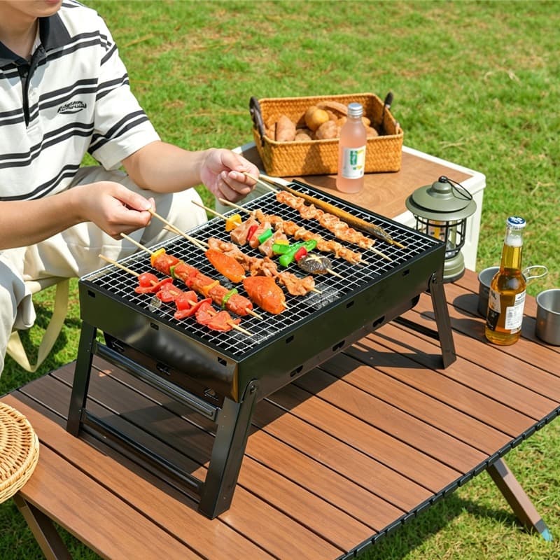 Outdoor camping portable barbecue grill household thickened barbecue grill ready-made portable barbecue grill folding simple grill