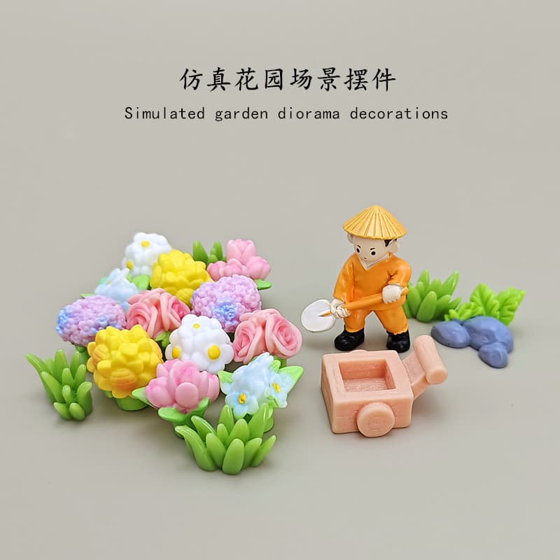 Miniature Creative Garden Artificial Rose Sunflower Bouquet Small Cart DIY Garden Scene Decoration Accessories