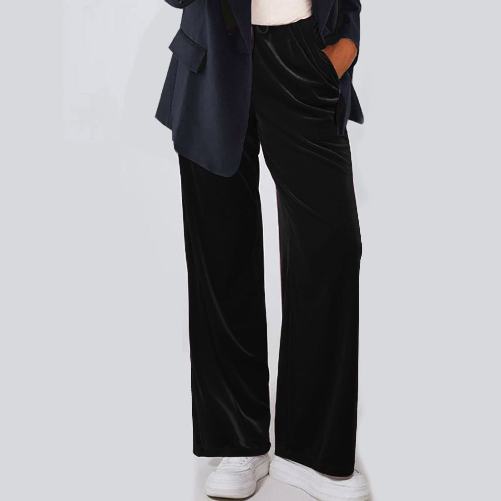 Hot-selling cross-border hot-selling autumn and winter new casual straight velvet pants, daily versatile high-waisted trousers for women, straight casual