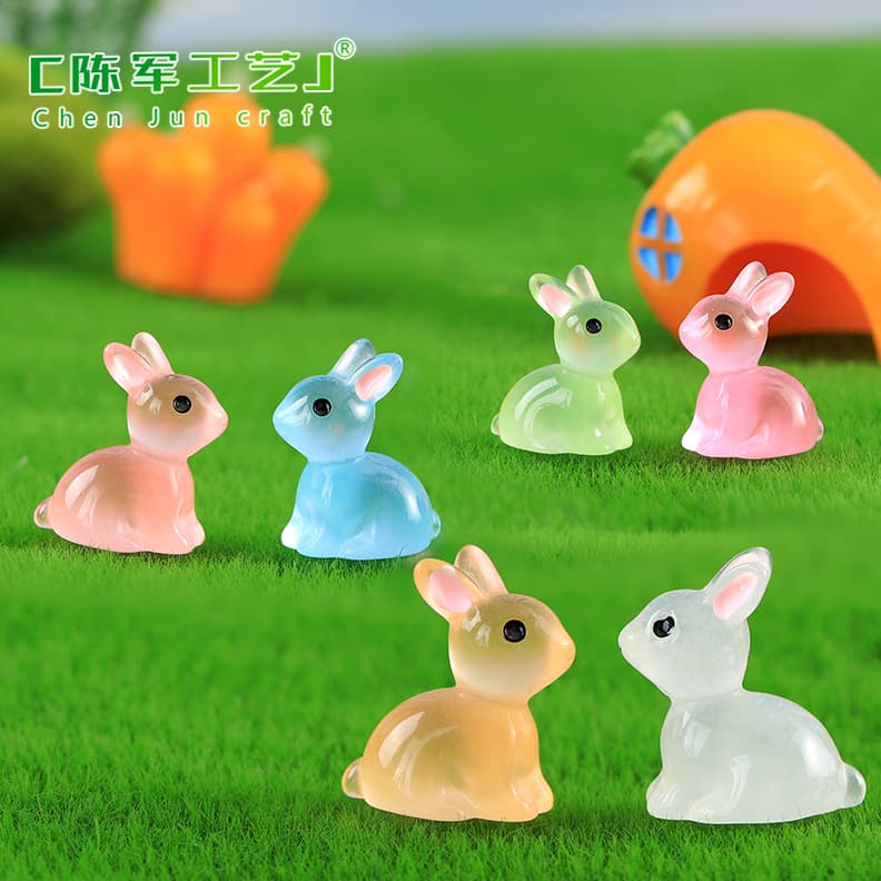 Moss Micro Landscape Cute Glow-in-the-Dark Small Ears Rabbit Figure, DIY Decor Accessories, Farm Scene Mini Ornament