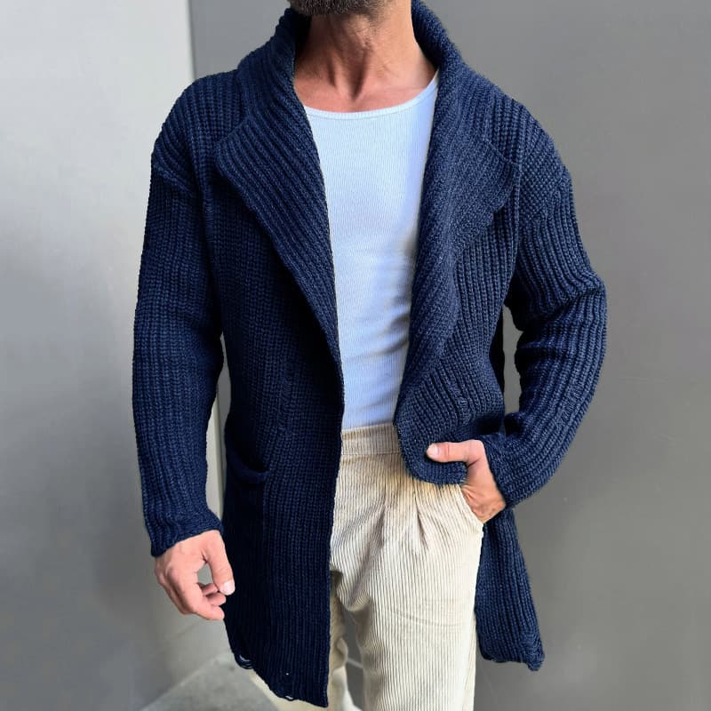 2025 Autumn/Winter New Knit Jacket Hooded Long-Sleeve Slim Mid-Length Cardigan Sweater Cross-Border European/American Plus Size Menswear