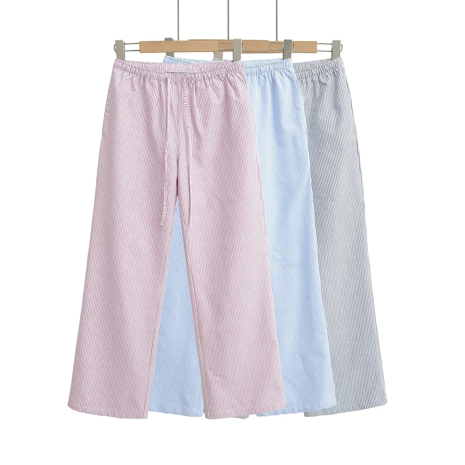 Lazy style retro striped elastic waist drawstring straight trousers for women summer new loose slimming wide leg casual pants