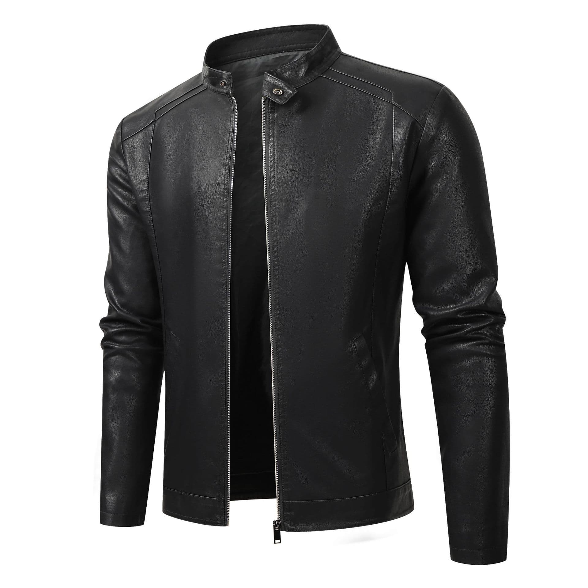 Men's Biker Leather Jacket Thickened Fleece Casual Versatile Slim Fit Large Size PU Leather Coat for Autumn Winter